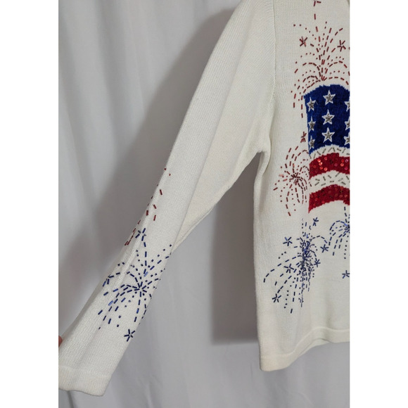 NWT Vtg Berek White American Flag Fireworks Sweater Small Patriotic Knit USA E2 - Picture 3 of 6